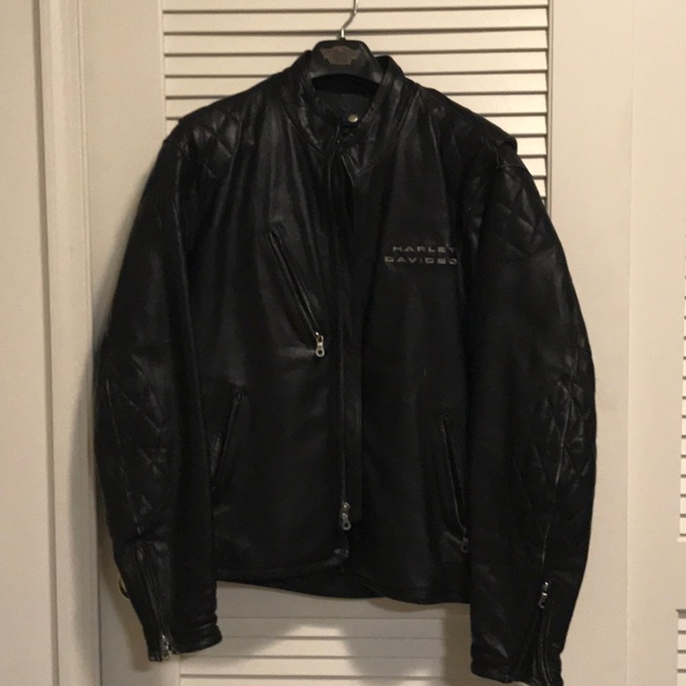 Men’s vintage Harley Davidson black pebble leather biker bomber jacket - L